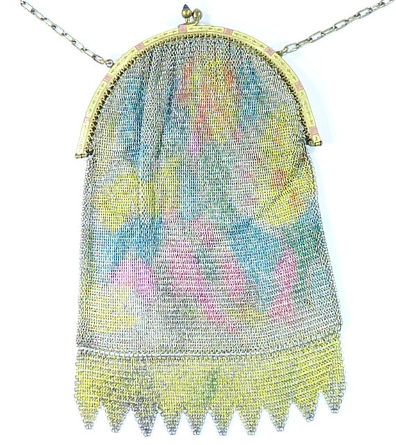 Antique Dresden Mesh Enamel bag Flapper purse - image 1