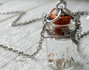 Dandelion Seed Necklace: Wish Jar, Glass Vial, Stainless Steel
