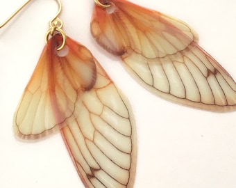 Cicada Wing Earrings: Gold Plated Steel Hooks, Fantasy Fairy Jewelry