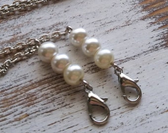 Pearl Mask Chain: Glass Beads, Silver-Tone Chain - 30 Inch
