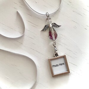 Crystal Angel Car Charm: Memory Photo Frame, Silver Ribbon