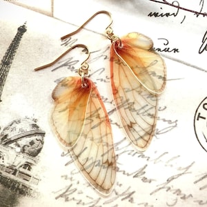 Cicada Wing Earrings: Gold Plated Steel Hooks, Fairy Jewelry