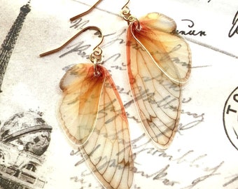 Cicada Wing Earrings: Gold Plated Steel Hooks, Fairy Jewelry