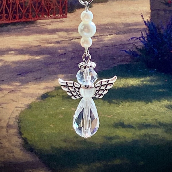 Rearview Mirror Charm, Angel to watch over you, New Driver New Car Gift, Suncatcher Remembrance of a Loved One, New Driver, Clear Crystal