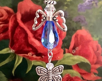 Something Borrowed Something Blue Glass Wedding Bouquet Angel Wedding Dress Angel, Butterfly Charm, Guardian Angel Bridal Shower Gift,