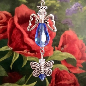 Quelque chose d'emprunté quelque chose de bleu verre bouquet de mariée ange robe de mariée ange, breloque papillon, ange gardien cadeau nuptiale de douche,