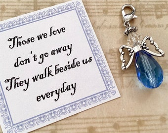 Angel for the Bride, Blue Bouquet Charm, Something Blue Glass Wedding Bouquet Angel w/Card Wedding Gift, Those we love don’t go away saying