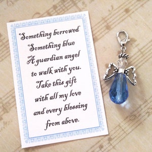 Bouquet Angel Charm -  Something Blue Glass Wedding Bouquet Angel w/Card Wedding Dress Angel, Guardian Angel Bridal Shower Gift, Bride Gift