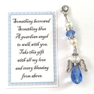 Angel for the Bride - Wedding Day Gift Charm, Wedding Day Gift, Something Blue Wedding Gift for the Bride, Blue Angel Charm for Bouquet, USA