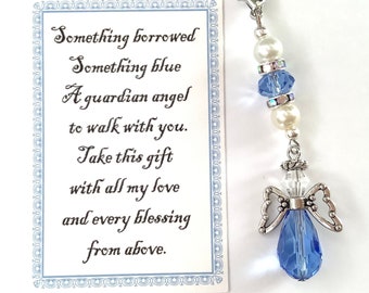 Angel for the Bride - Wedding Day Gift Charm, Wedding Day Gift, Something Blue Wedding Gift for the Bride, Blue Angel Charm for Bouquet, USA