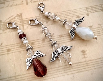 Guardian Angel Charm, Crystal & Silver, Badge or Keychain Clip