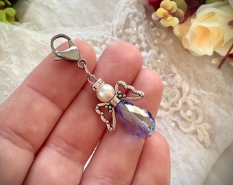 2 Guardian Angels Bridal Shower Gift Bride Gift Something Blue Glass Wedding Bouquet Charm Mom and Dad Memory Pin Loss of two loved ones