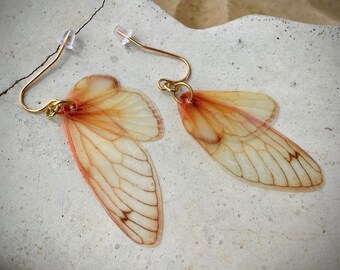 Fairy Wing Earrings: Handmade Cicada Wing, Gold Plated Hooks