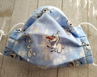 Olaf Frozen Face Mask: Girls Reusable Cotton Mask, Adjustable Ties