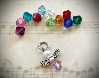Birthstone Angel Charm: Stainless Steel & Crystal Pendant