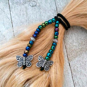 Beaded Hair Ties-Beaded Elastics For Hair-Pony Tail Jewelry-Hair Jewelry-Braids-Fancy Hair-Boho Dangles-Handmade-Girls-Women-Bands-Beads-Fun