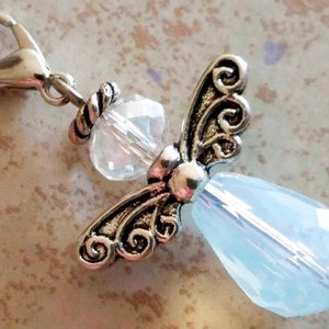 White Opal Angel Charm: Czech Glass Crystal, Tibetan Silver Beads