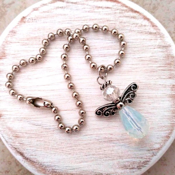 Guardian Angel Rearview Mirror Car Charm, Purse Charm, Ornament, In Memory, Remembrance of a Loved One, New Driver, Czech White Opal Crystal