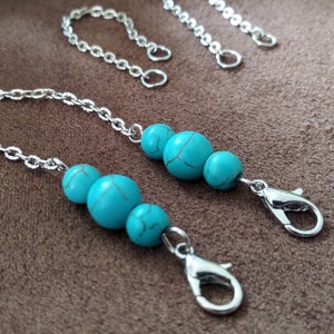 Turquoise Dyed Stone Mask Chain Lanyard: 24-Inch Facemask Holder