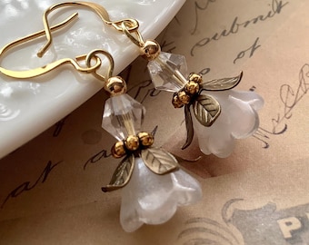 Victorian Lucite Flower Earrings: Dainty Antique Style Fairy Jewelry
