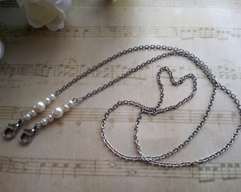 Pearl Mask Chain, Stainless Steel Mask Holder Necklace, Lanyard
