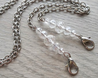 Crystal Glass Beaded Mask Chain: Silver Necklace Lanyard