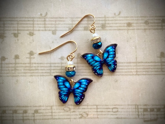 sokrocile Butterfly Stud Earrings Blue Butterfly Wings Earrings Cute Small  Gold Plated Earrings For Women Girls : Amazon.co.uk: Fashion