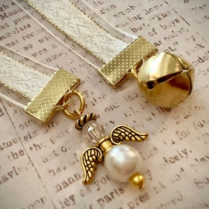 Angel Bookmark: Cream Ribbon with Gold Detail & Working Bell