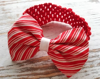 Red Striped Hair Bow Headband: Handmade Holiday Hair Accessory