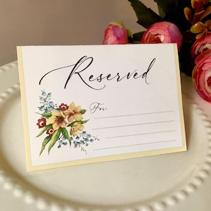 Tarjetas de lugar reservadas para bodas, tarjetas de lugar con flores amarillas, imprimibles, recortables, rellenables