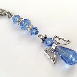 Long blue angel charm, something blue crystal angel for bride’s bouquet, wedding keepsake charm, gift for bride, Angel for bride, Memorial