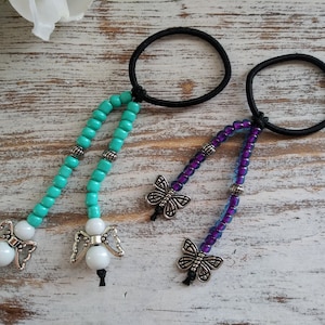 Beaded Hair Ties-Beaded Elastics For Hair-Pony Tail Jewelry-Hair Jewelry-Braids-Fancy Hair-Boho Dangles-Handmade-Girls-Women-Bands-Beads-Fun