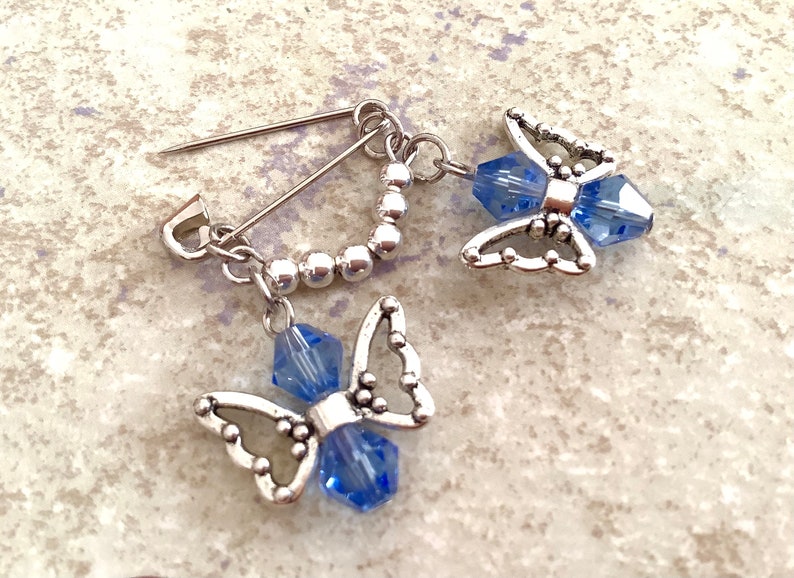2 Guardian Angels Bridal Shower Gift Bride Gift Something Blue Glass Wedding Bouquet Charm Mom and Dad Memory Pin Loss of two loved ones