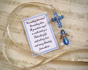 Something Blue Angel & Cross Bridal Bouquet Charm | Wedding Gift