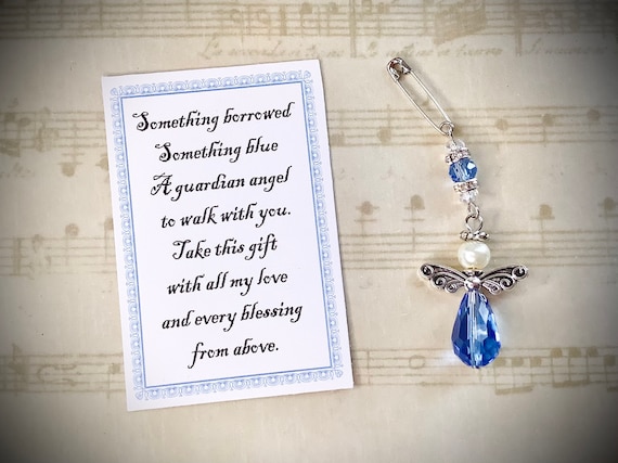 Spilla Per Bouquet Da Sposa Con Angelo Blu – Accessorio Con Biglietto Souvenir, Regalo Di Nozze