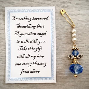 Something Borrowed Something Blue Glass Wedding Bouquet Angel w/Card Wedding Dress Angel, Guardian Angel Bridal Shower, Angel for the bride