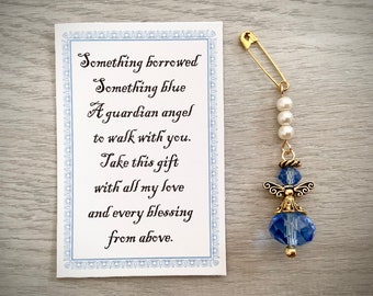 Something Borrowed Something Blue Glass Wedding Bouquet Angel w/Card Wedding Dress Angel, Guardian Angel Bridal Shower, Angel for the bride