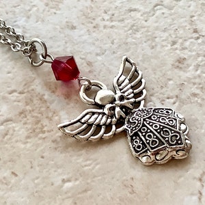Guardian Angel Birthstone Necklace: Silver Tone Crystal Pendant
