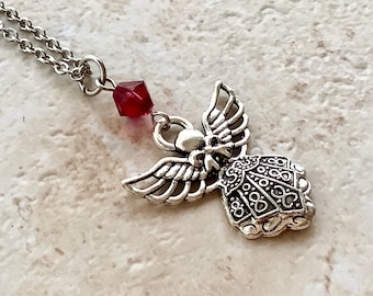 Guardian Angel Birthstone Necklace: Silver Tone Crystal Pendant