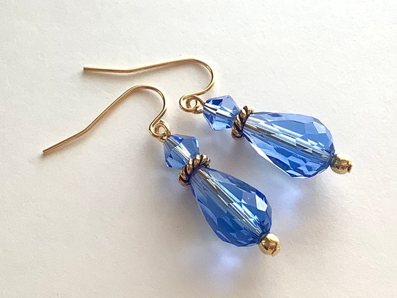 Blue Crystal Earrings Elegant Gold and Blue Formal Earrings Something Blue Earrings Vintage Style Earrings Victorian Earrings Nouveau