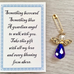 Something Blue Bouquet Charm -  Something Blue for Bride - Glass Wedding Bouquet Crystal Angel, Guardian Angel Bridal Shower, Cobalt Blue