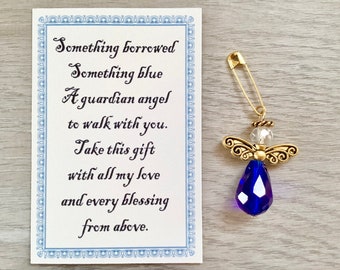 Something Blue Bouquet Charm -  Something Blue for Bride - Glass Wedding Bouquet Crystal Angel, Guardian Angel Bridal Shower, Cobalt Blue