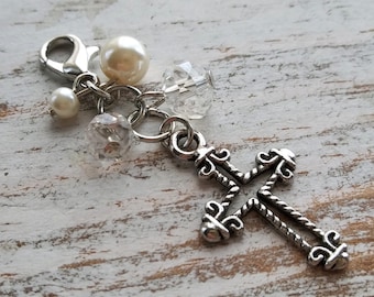 Cross Charm with Pearls and Crystals: Planner, Bouquet, Zipper