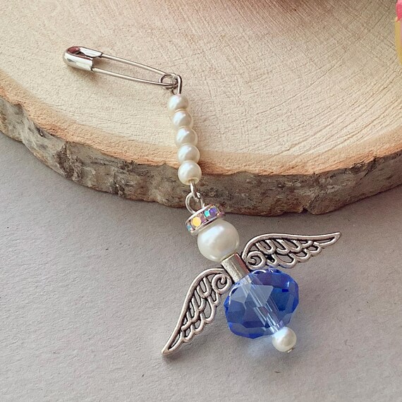 Spilla Per Bouquet Da Sposa Con Angelo Blu – Accessorio Con Biglietto Souvenir, Regalo Di Nozze