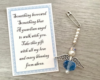 Something Blue Angel for the Bride’s Bouquet Charm, Wedding, Bridal, Blue angel for bouquet, Wedding Dress Angel, Glass Pearls, Angel pin
