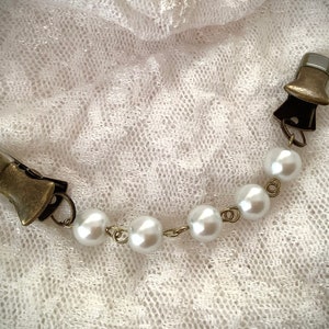 Pearl Sweater Chain, cardigan clip, cincher, sweater clip, scarf holder, vintage brass tones, OOAK design