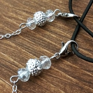 Catena per mascherina, porta mascherina, collana con catena per mascherina, catena per tenere la mascherina, collana porta mascherina, porta mascherina, bling, perline di cristallo argentate
