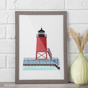 Charlevoix, Lighthouse Sketch, Michigan Lighthouses, Custom Home Art