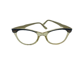 vintage années 1950 Lunettes de vue, montures vintage en plastique bleu clair et transparent, jantes Cat Eye des années 50, montures de lunettes Mid Century, Rockabilly des années 50