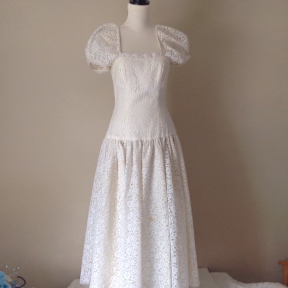 Long White Lace Dress Vintage Dress Full Skirt Bi… - image 3